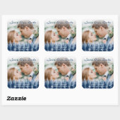 Blauwe Winter Wonderland Pine Kerstbruiloft Vierkante Sticker (Vel)