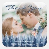 Blauwe Winter Wonderland Pine Kerstbruiloft Vierkante Sticker (Voorkant)