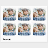 Blauwe Winter Wonderland Pine Kerstbruiloft Vierkante Sticker (Vel)