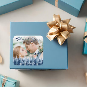 Blauwe Winter Wonderland Pine Kerstbruiloft Vierkante Sticker
