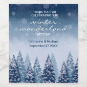 Blauwe Winter Wonderland Pine Kerstbruiloft Wijn Etiket (Enkel label)