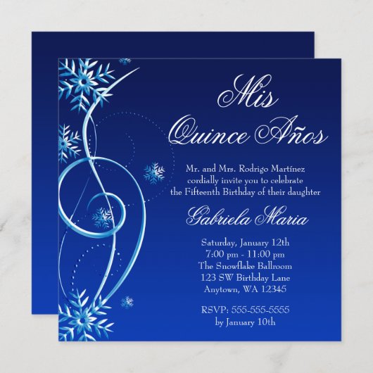 Blauwe winter Wonderland Quinceanera Kaart (Voorkant / Achterkant)