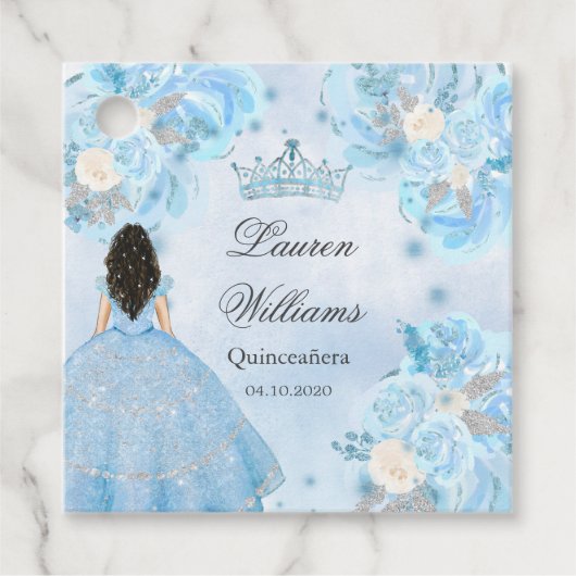 Blauwe Winter Wonderland Quinceanera Party Bedankjes Labels (Voorkant)