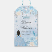Blauwe Winter Wonderland Quinceanera Party Cadeaulabel (Voorkant)