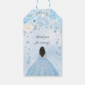Blauwe Winter Wonderland Quinceanera Party Cadeaulabel (Achterkant)
