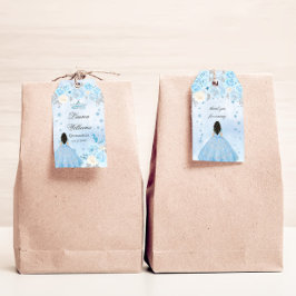 Blauwe Winter Wonderland Quinceanera Party Cadeaulabel