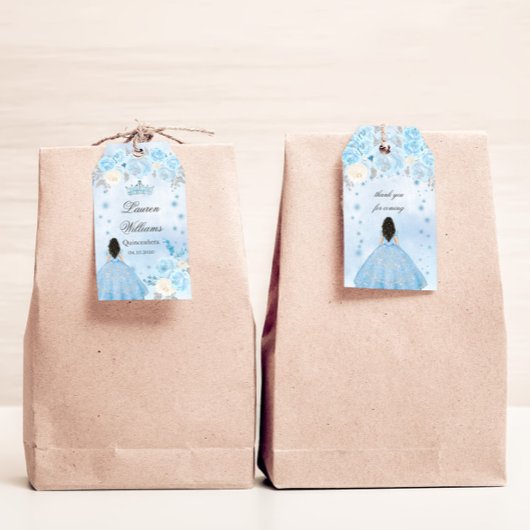 Blauwe Winter Wonderland Quinceanera Party Cadeaulabel