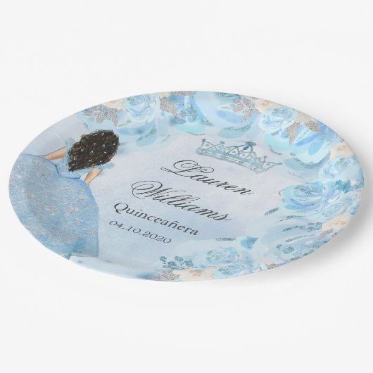 Blauwe Winter Wonderland Quinceanera Party Papieren Bordje (Gekanteld)