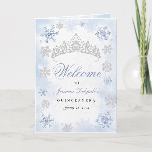 Blauwe Winter Wonderland Quinceanera Programma (Voorkant)