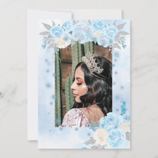Blauwe Winter Wonderland Quinceanera uitnodiging (Achterkant)