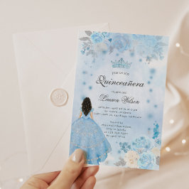 Blauwe Winter Wonderland Quinceanera uitnodiging