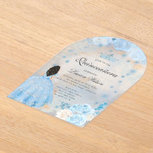 Blauwe Winter Wonderland Quinceanera uitnodiging (Laagn)