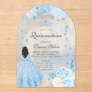 Blauwe Winter Wonderland Quinceanera uitnodiging