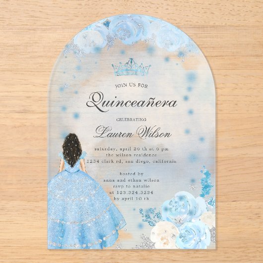 Blauwe Winter Wonderland Quinceanera uitnodiging (Voorkant)