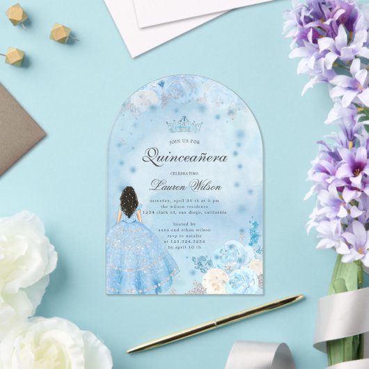 Blauwe Winter Wonderland Quinceanera uitnodiging (Insitu (Huwelijk))