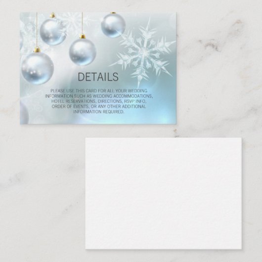 Blauwe Winter Wonderland Sneeuw DETAILS Trouwen Informatiekaartje (Voorkant / Achterkant)