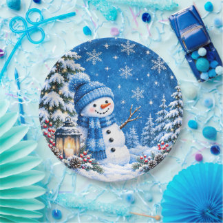 Blauwe Winter Wonderland Sneeuw Kerst Papieren Bor Bordje