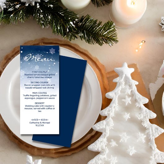 Blauwe Winter Wonderland Sneeuwval Kerstmis bruilo Menu