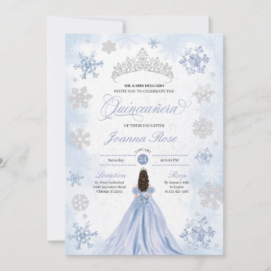 Blauwe Winter Wonderland Sneeuwvlok Quinceanera Kaart (Voorkant)