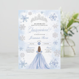 Blauwe Winter Wonderland Sneeuwvlok Quinceanera Kaart