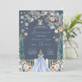 Blauwe Winter Wonderland Sneeuwvlok Quinceanera Kaart