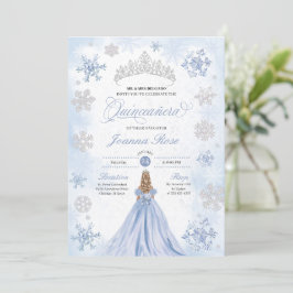 Blauwe Winter Wonderland Sneeuwvlok Quinceanera Kaart