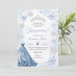 Blauwe Winter Wonderland Sneeuwvlok Quinceanera Kaart