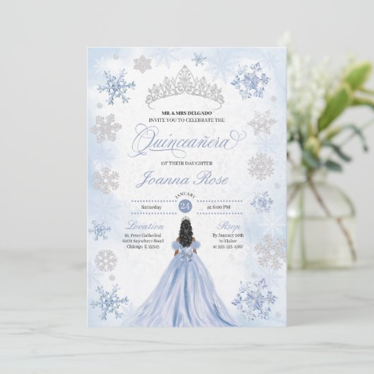 Blauwe Winter Wonderland Sneeuwvlok Quinceanera Kaart (Staand voorkant)