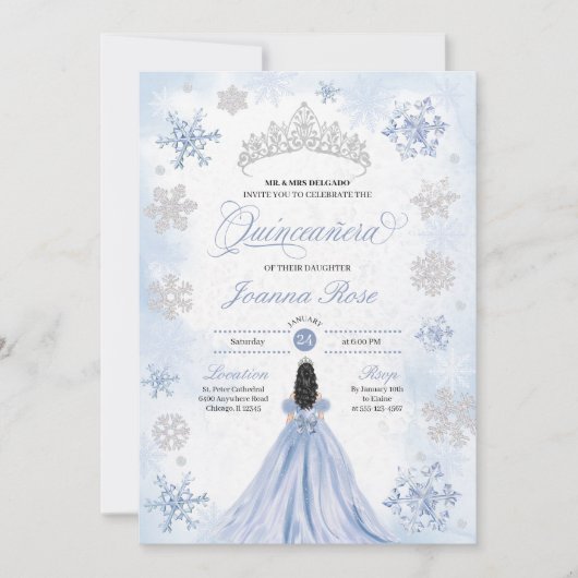 Blauwe Winter Wonderland Sneeuwvlok Quinceanera Kaart (Voorkant)