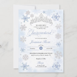 Blauwe Winter Wonderland Sneeuwvlok Quinceanera Kaart