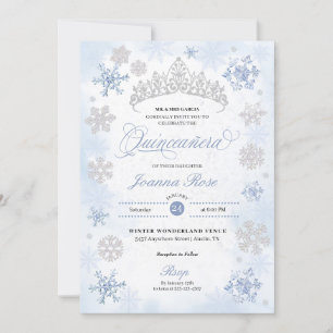 Blauwe Winter Wonderland Sneeuwvlok Quinceanera Kaart