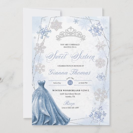 Blauwe Winter Wonderland Sneeuwvlok Zoet 16 Kaart (Voorkant)