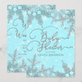 Blauwe Winter Wonderland Sneeuwvlokken Baby Shower Kaart
