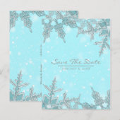Blauwe Winter Wonderland Sneeuwvlokken Bewaar de D Aankondigingskaart (Voorkant / Achterkant)