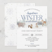 Blauwe Winter Wonderland Verjaardag, Jongen 2e Ver Kaart (Voorkant / Achterkant)