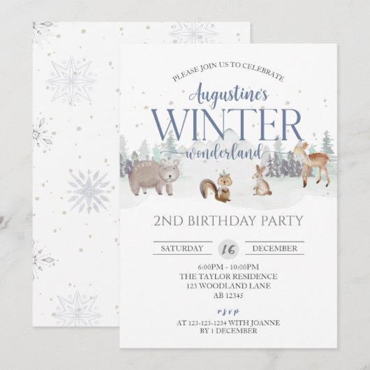 Blauwe Winter Wonderland Verjaardag, Jongen 2e Ver Kaart (Voorkant / Achterkant)