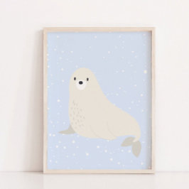 Blauwe Winter | Zee Lion Arctic Animal Nursery Dec Poster