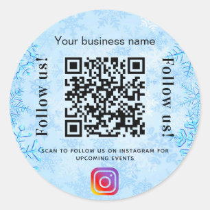 Blauwe winterbedrijfsnaam qr code instagram ronde sticker