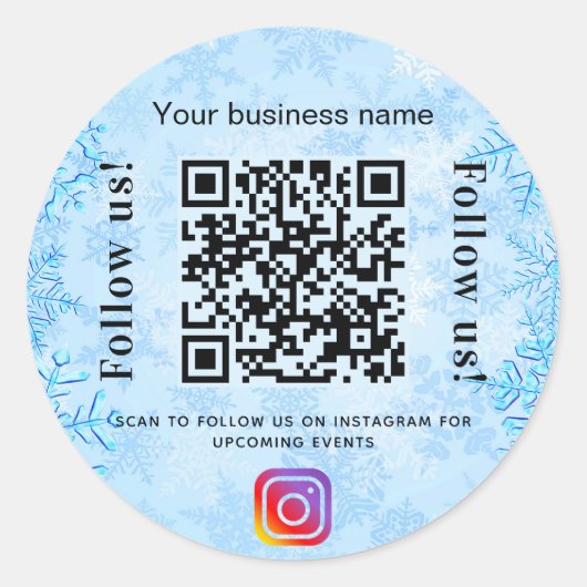 Blauwe winterbedrijfsnaam qr code instagram ronde sticker (Voorkant)