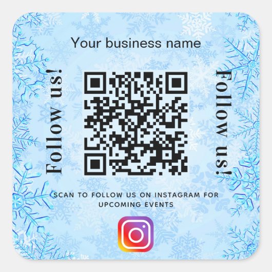 Blauwe winterbedrijfsnaam qr code instagram vierkante sticker (Voorkant)