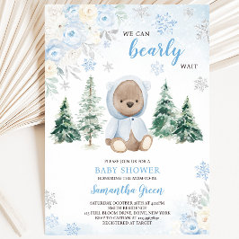 Blauwe Winterbeer Baby Shower Kaart