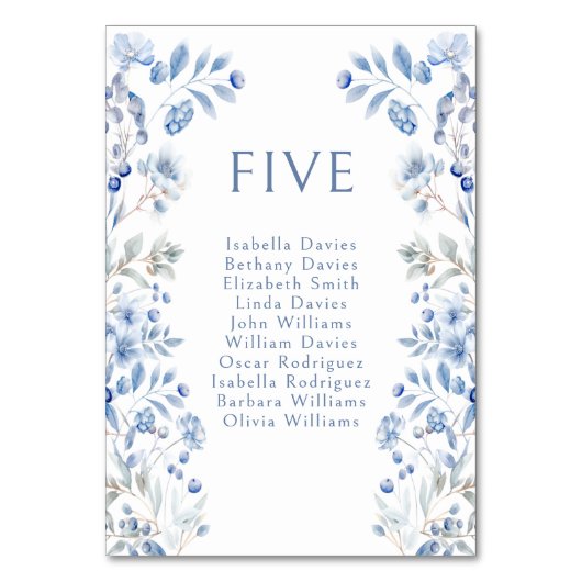 Blauwe winterbessen Bloemen Trouwtafel Nummers Kaart (Voorkant)