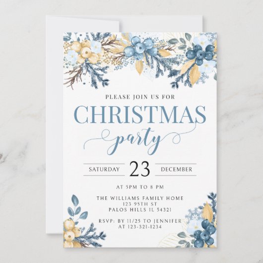 Blauwe winterbessen Kerstfeest uitnodiging (Voorkant)