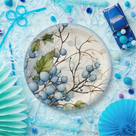 Blauwe winterbessen papieren bordje (Feest)