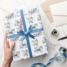 Blauwe winterbessen vrolijk kerstinpakpapier