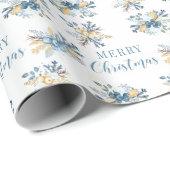 Blauwe winterbessen vrolijk kerstinpakpapier cadeaupapier (Rol Hoek)
