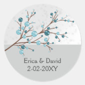Blauwe winterbessen, winterbruiloft ronde sticker (Voorkant)