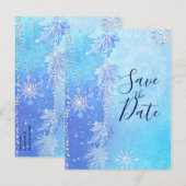 Blauwe Winterbladeren & Sneeuwvlokken Bewaar de Da Aankondigingskaart (Voorkant / Achterkant)