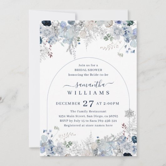 Blauwe winterbloem Waterverf boog Vrijgezellenfees Kaart (Voorkant)