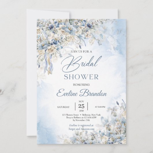 Blauwe winterbloemen ivoor roos eucalyptus kaart (Voorkant)